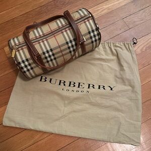Burberry Check Leather Barrel Bag